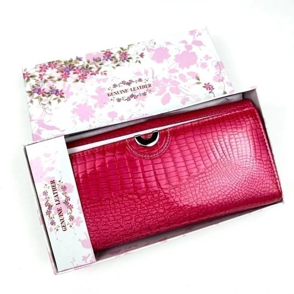 New Genuine Leather Large Wallet Crocodile gift box - Picture 2 of 12